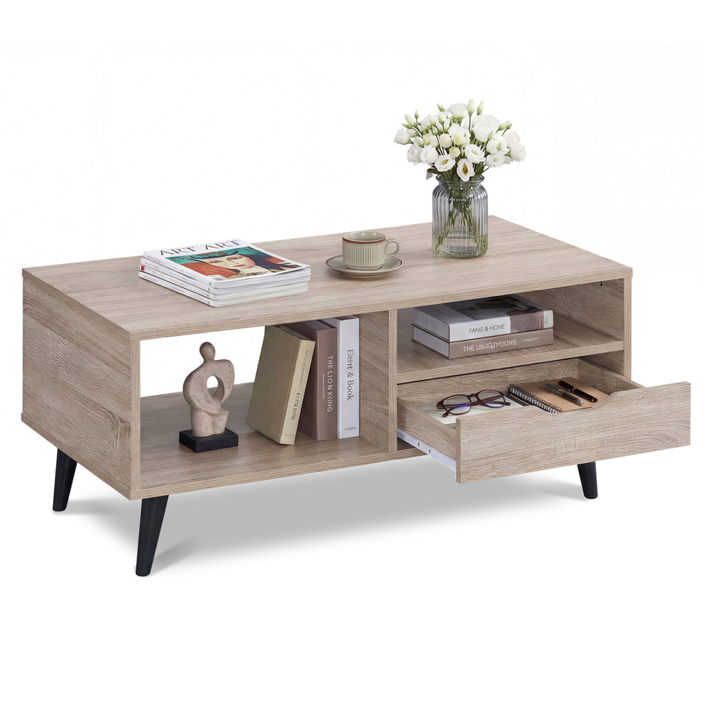Rustic Rectangle Coffee Table with Storage - Natural