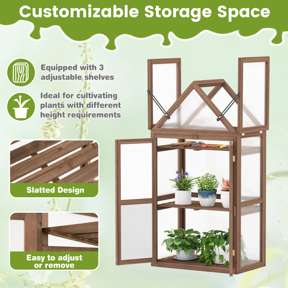 Cold Frame Mini Wooden Greenhouse for Vegetable and Flower