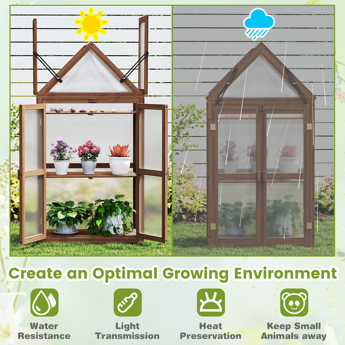 Cold Frame Mini Wooden Greenhouse for Vegetable and Flower