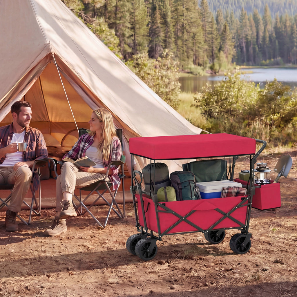 Collapsible Wagon with Canopy and Storage Bag - Red
