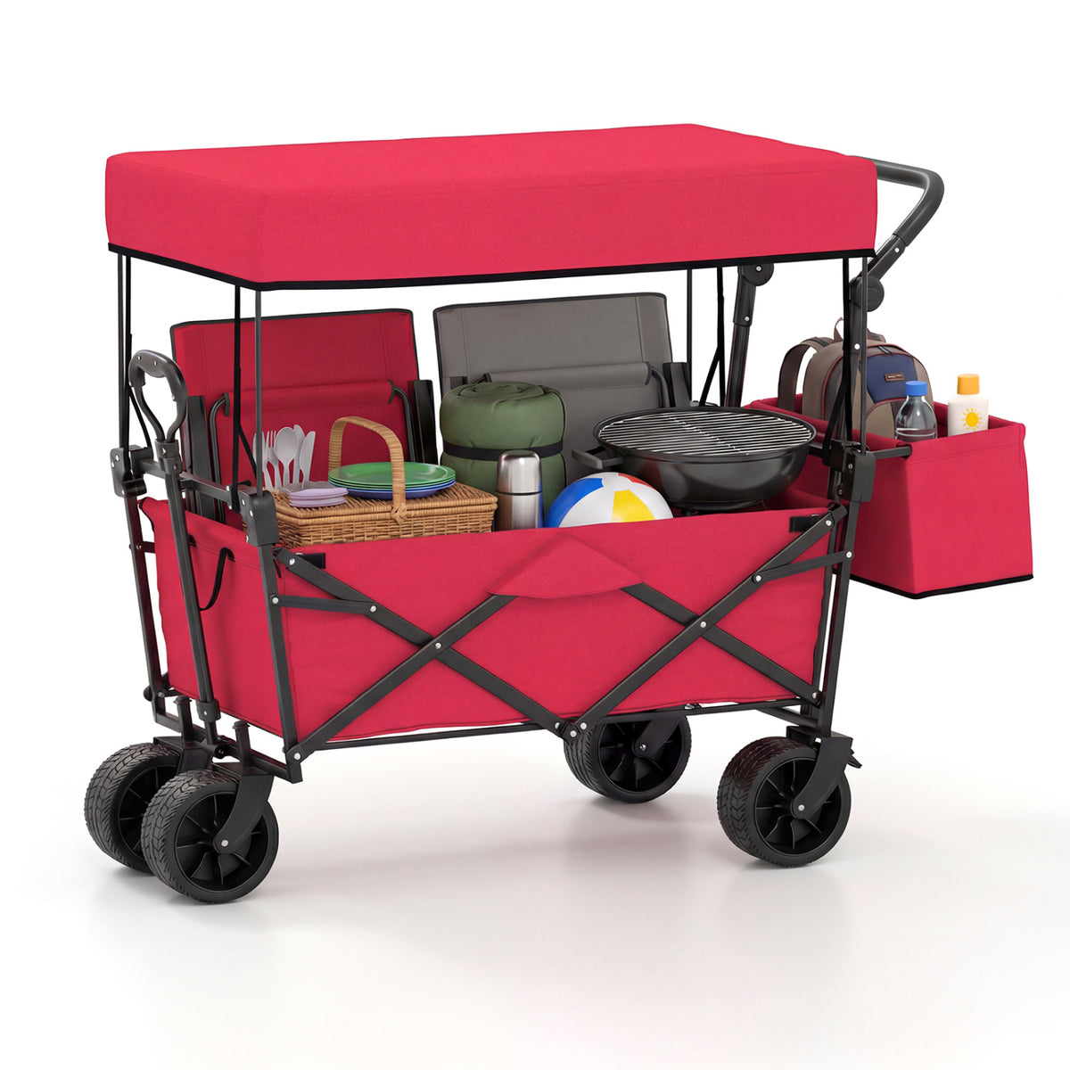 Collapsible Wagon with Canopy and Storage Bag - Red