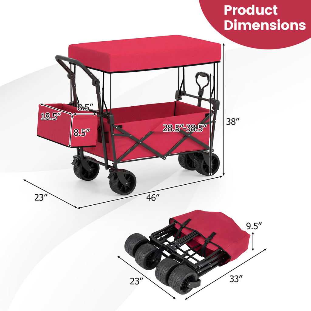 Collapsible Wagon with Canopy and Storage Bag - Red