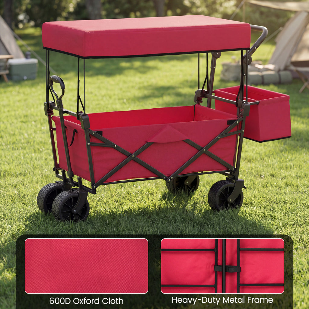 Collapsible Wagon with Canopy and Storage Bag - Red