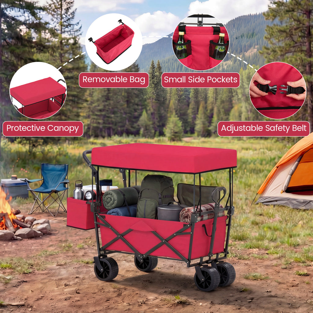 Collapsible Wagon with Canopy and Storage Bag - Red