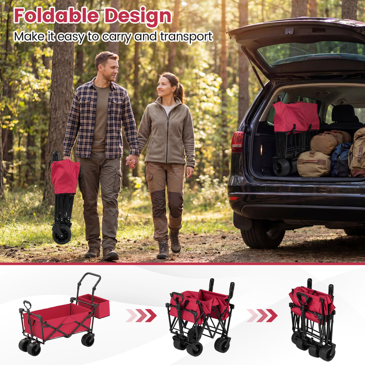 Collapsible Wagon with Canopy and Storage Bag - Red
