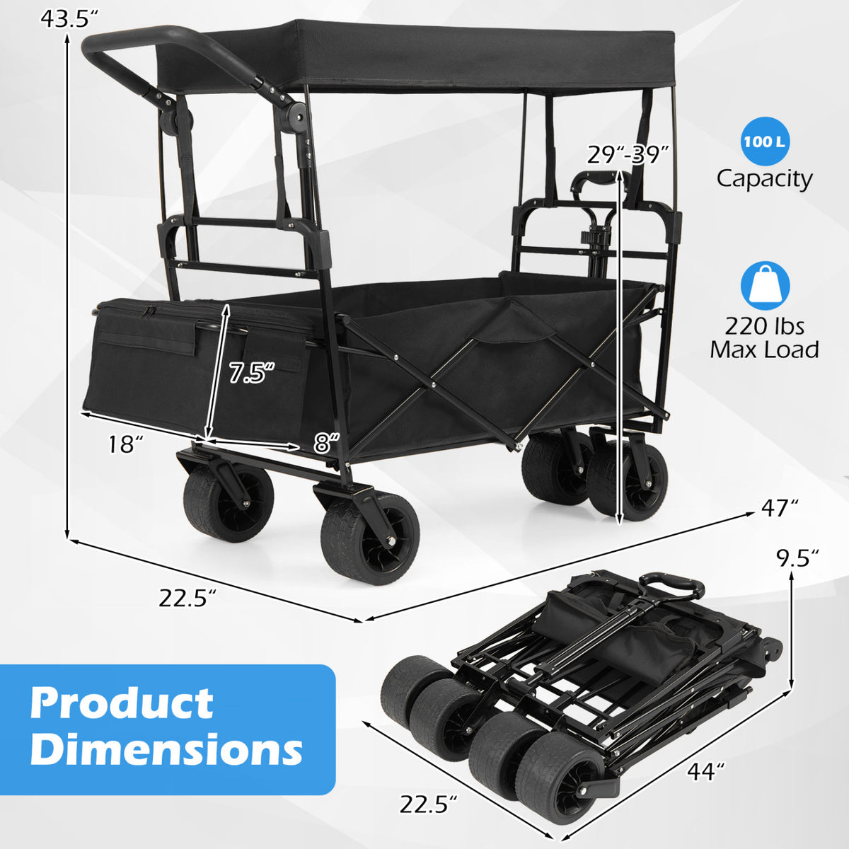 Collapsible Wagon with Removable Canopy and Adjustable Handles