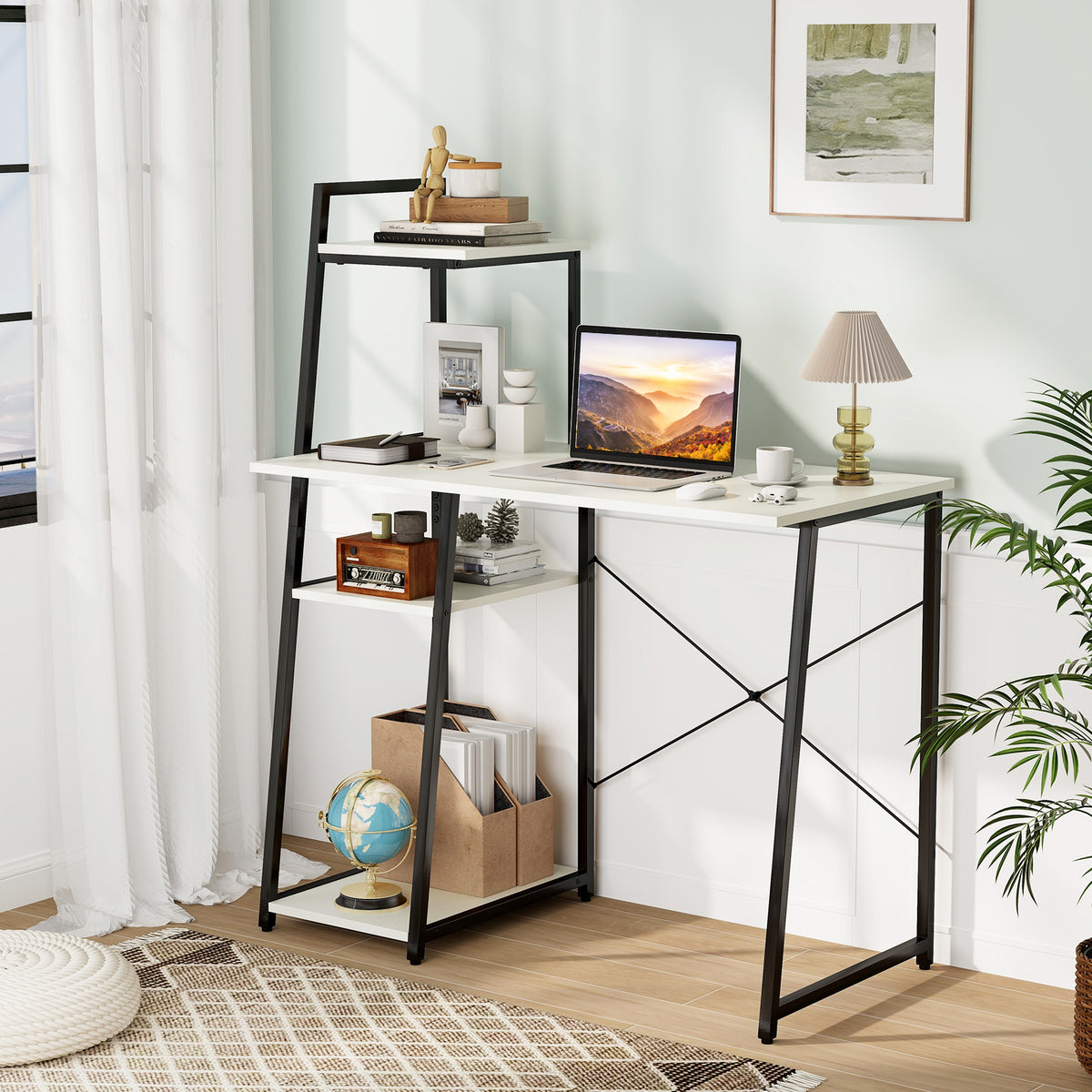 Computer Desk with Shelves and 3-Tier Storage Bookshelf