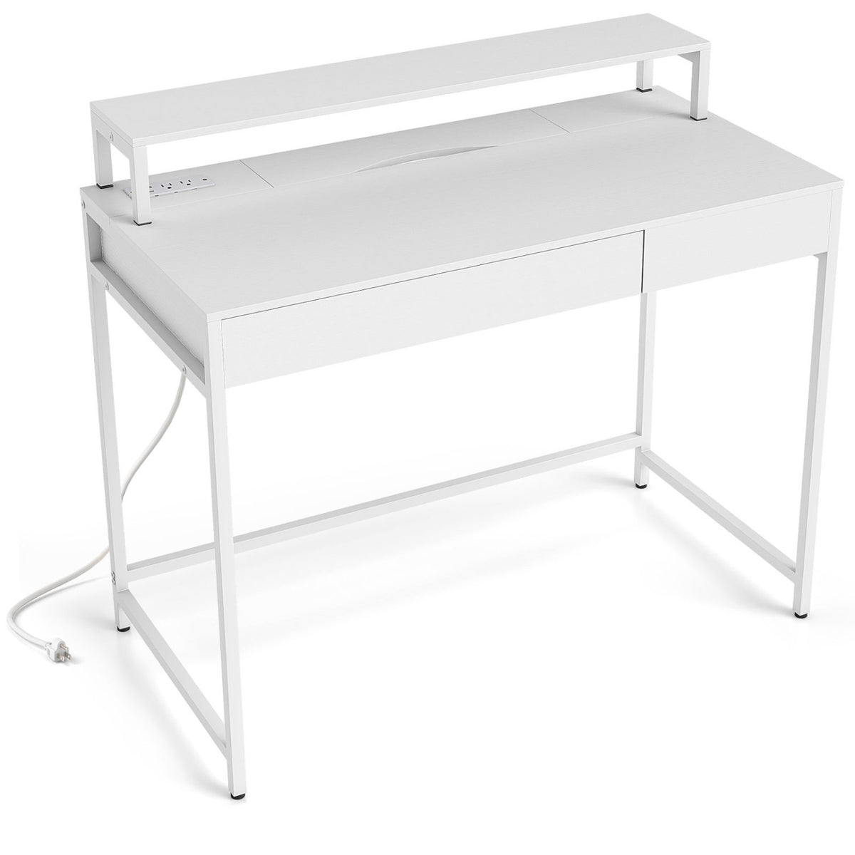 Compact Office Desk with Monitor Shelf & Drawer - White