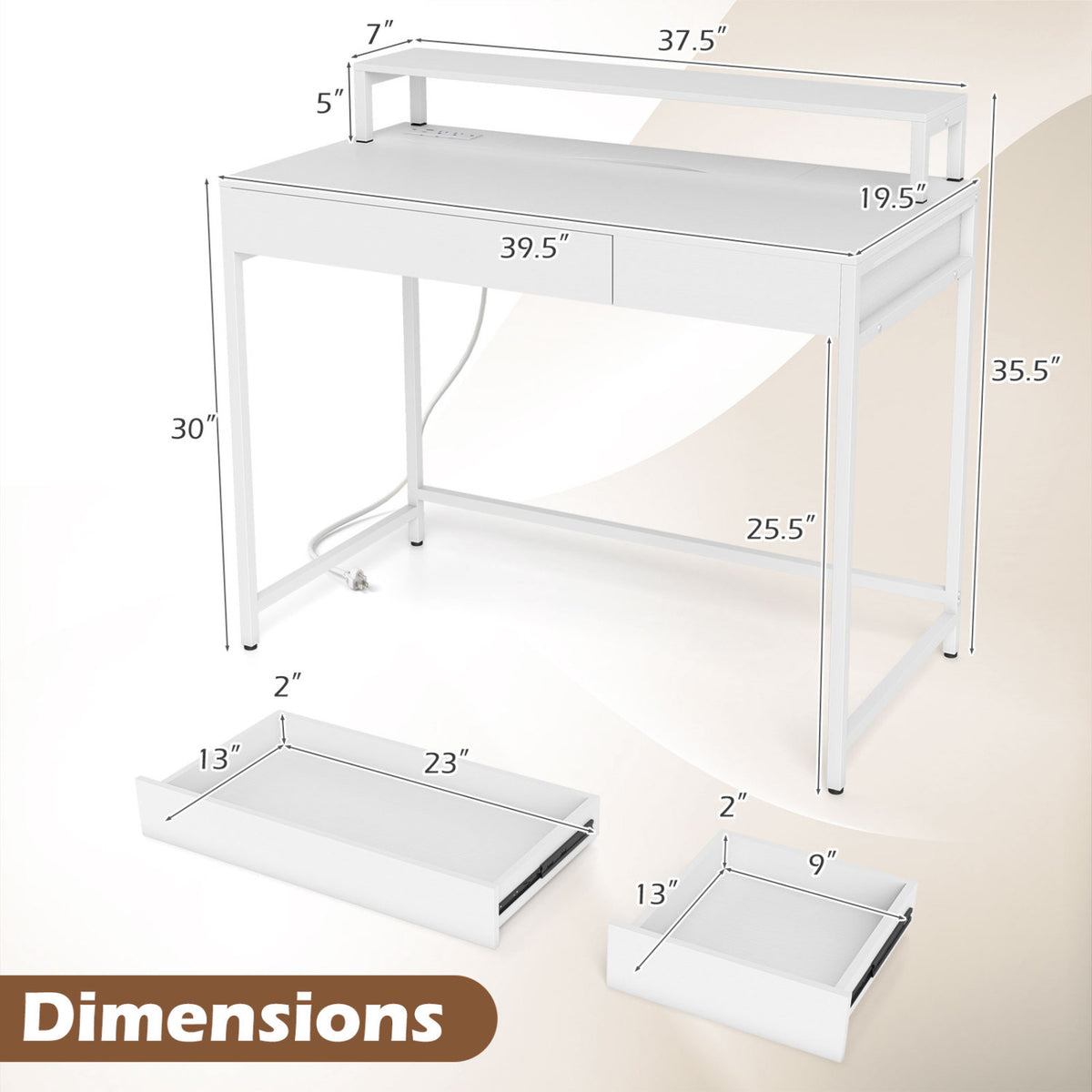 Compact Office Desk with Monitor Shelf & Drawer - White