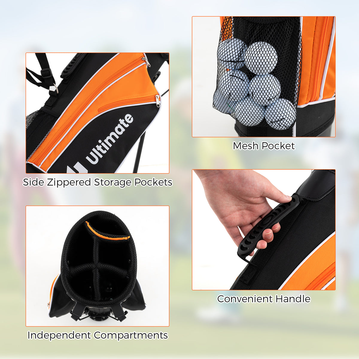 Junior Golf Club Set for Ages 11-13 - Orange Club Set with Stand Bag - Costway
