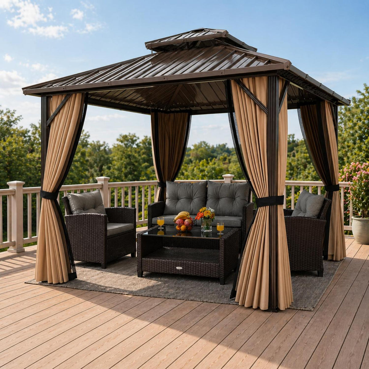 Complete Outdoor Lounge Ensemble: All-Weather 10' x Hardtop Gazebo