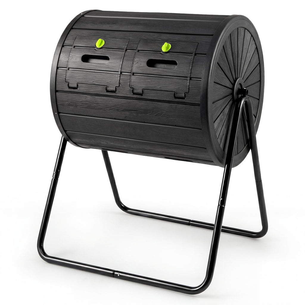 Dual Chamber Garden Compost Tumbler with Sliding Doors