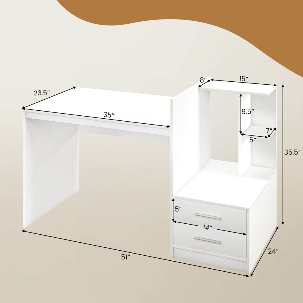 Computer Desk Home Office with Bookshelf and Drawers