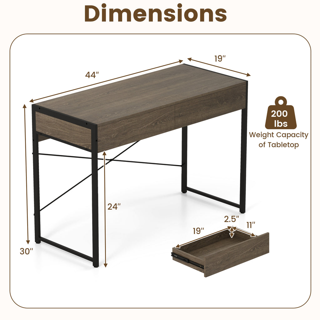 44-Inch Computer Desk with 2 Drawers - Oak