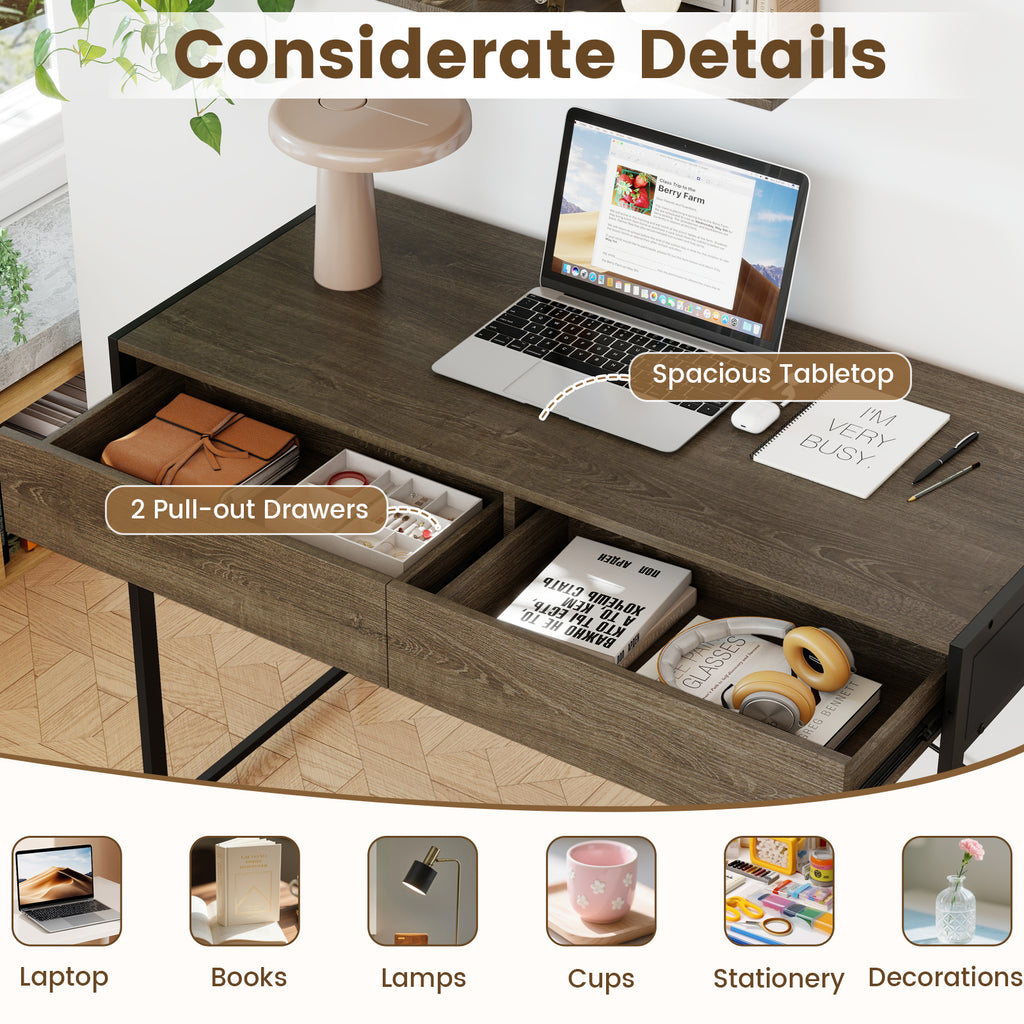 44-Inch Computer Desk with 2 Drawers - Oak
