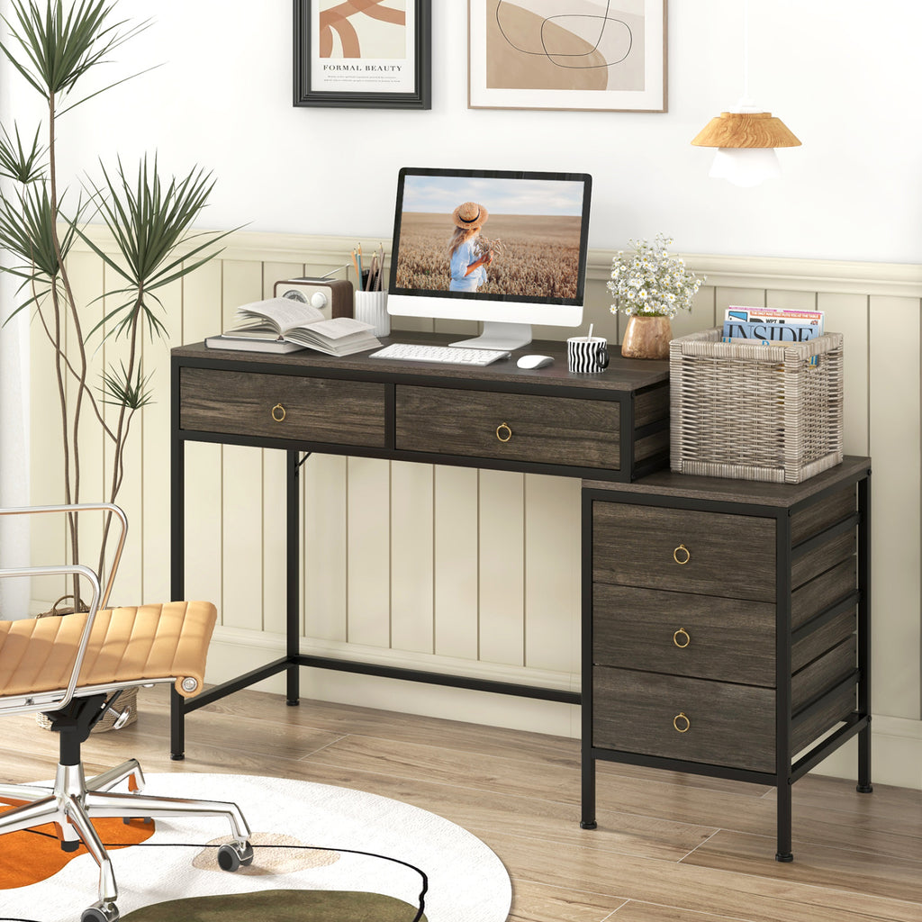 Computer Desk with 5 Drawers & File Cabinet – Gray
