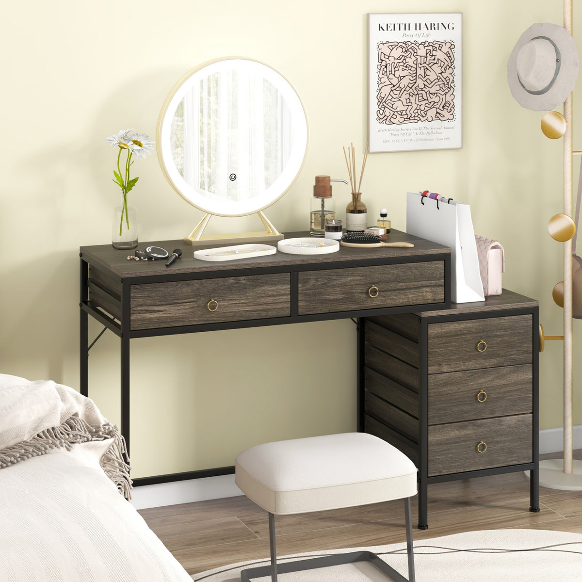Computer Desk with 5 Drawers & File Cabinet – Gray