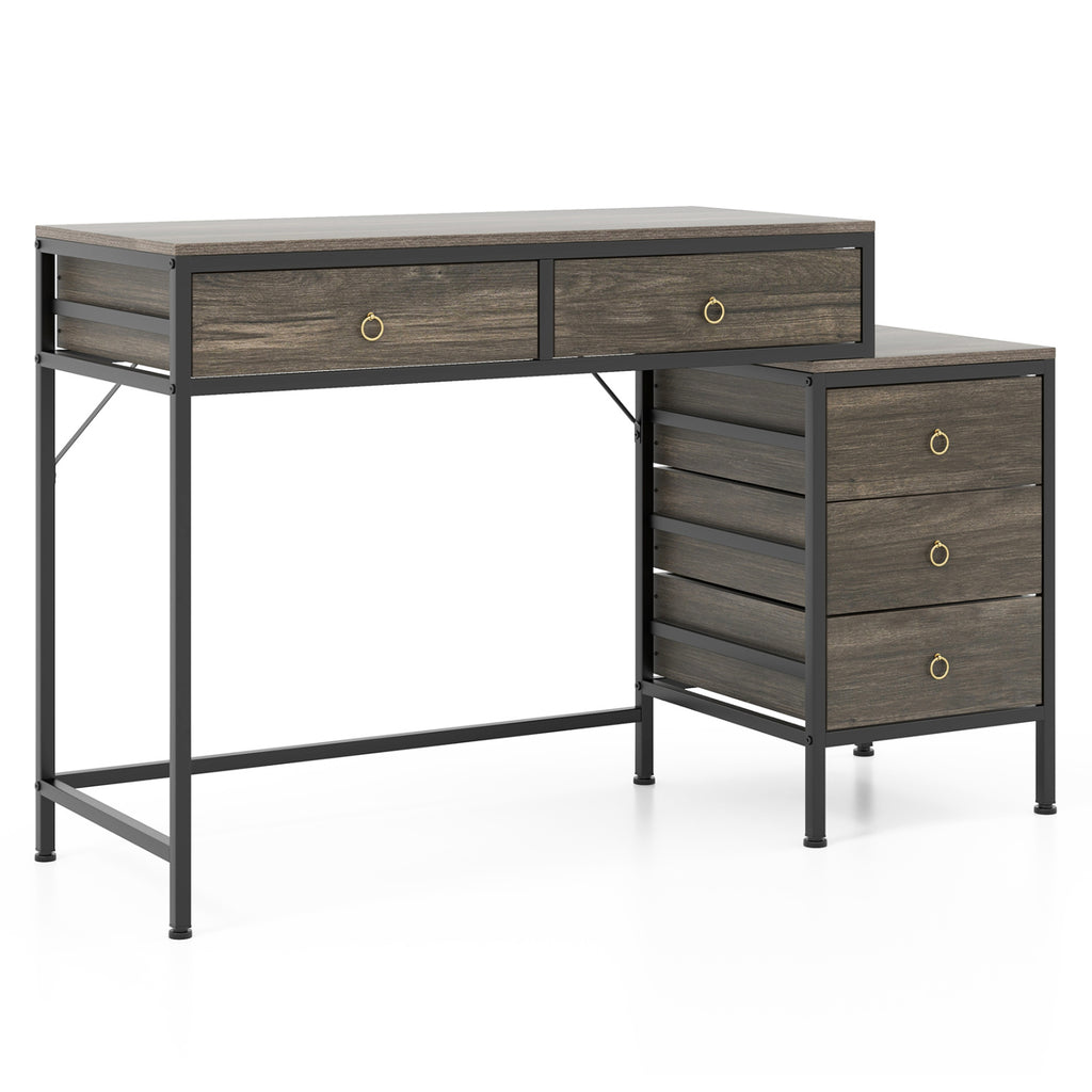 Computer Desk with 5 Drawers & File Cabinet – Gray