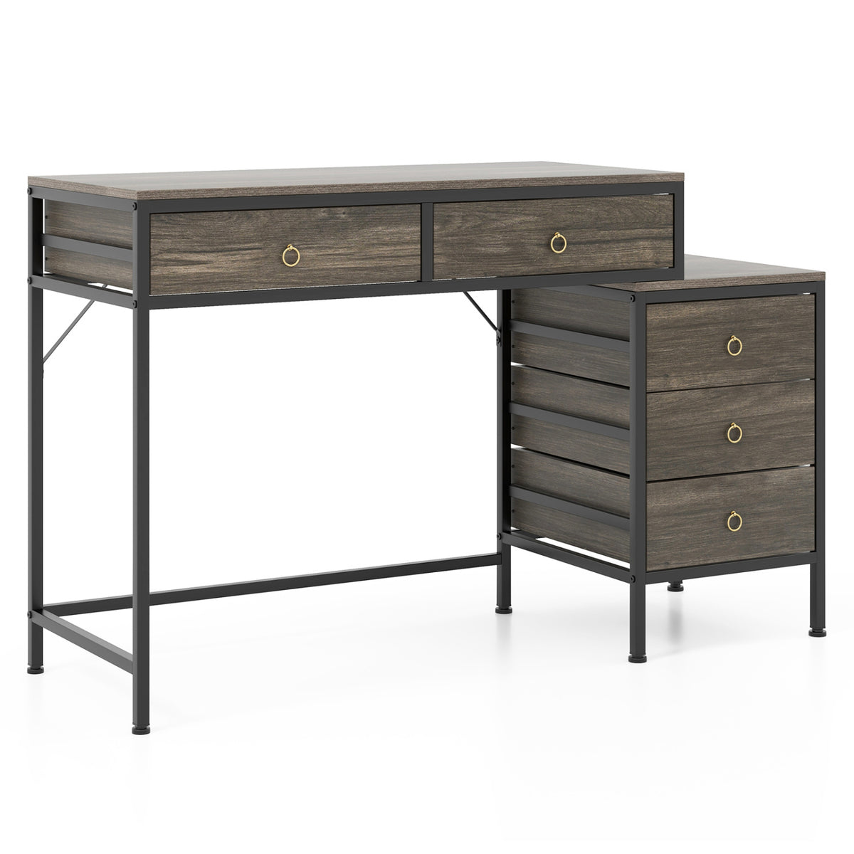 Computer Desk with 5 Drawers & File Cabinet – Gray