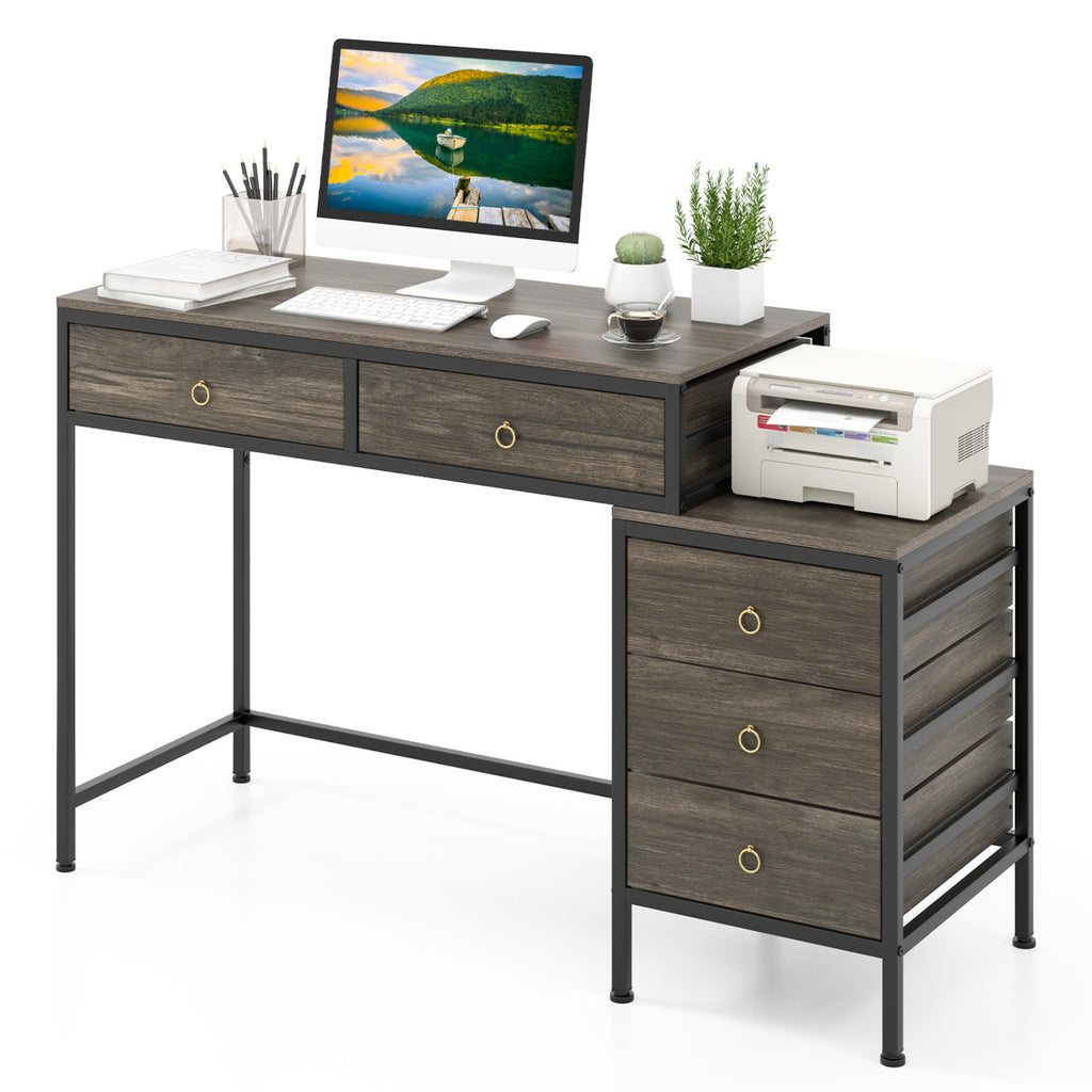 Computer Desk with 5 Drawers & File Cabinet – Gray