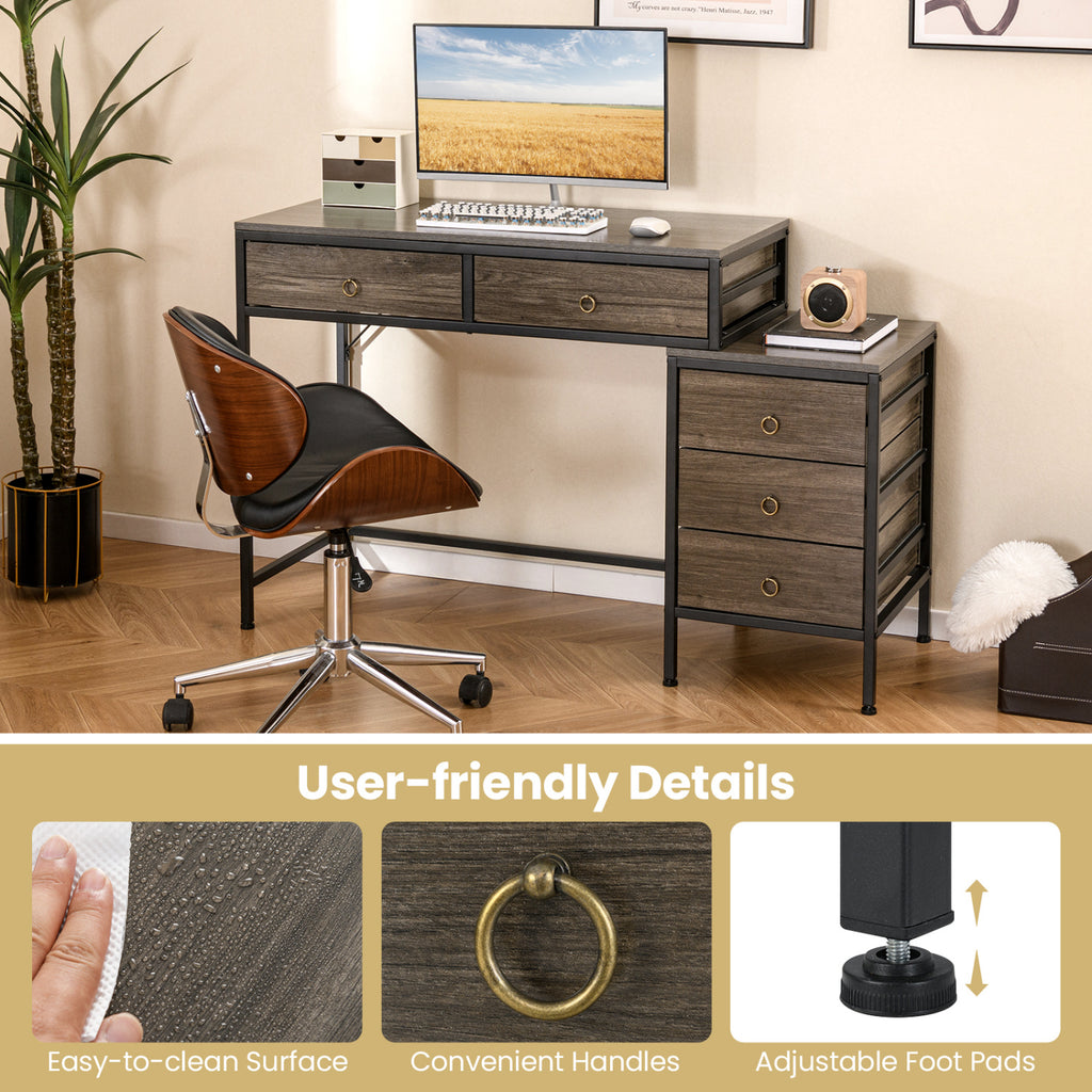 Computer Desk with 5 Drawers & File Cabinet – Gray