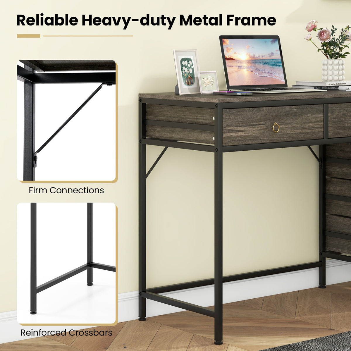 Computer Desk with 5 Drawers & File Cabinet – Gray