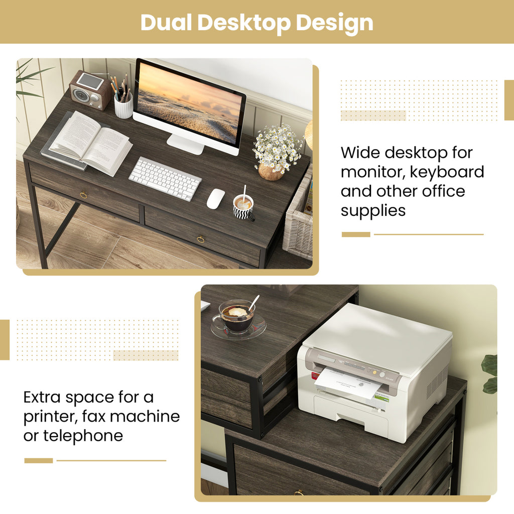 Computer Desk with 5 Drawers & File Cabinet – Gray