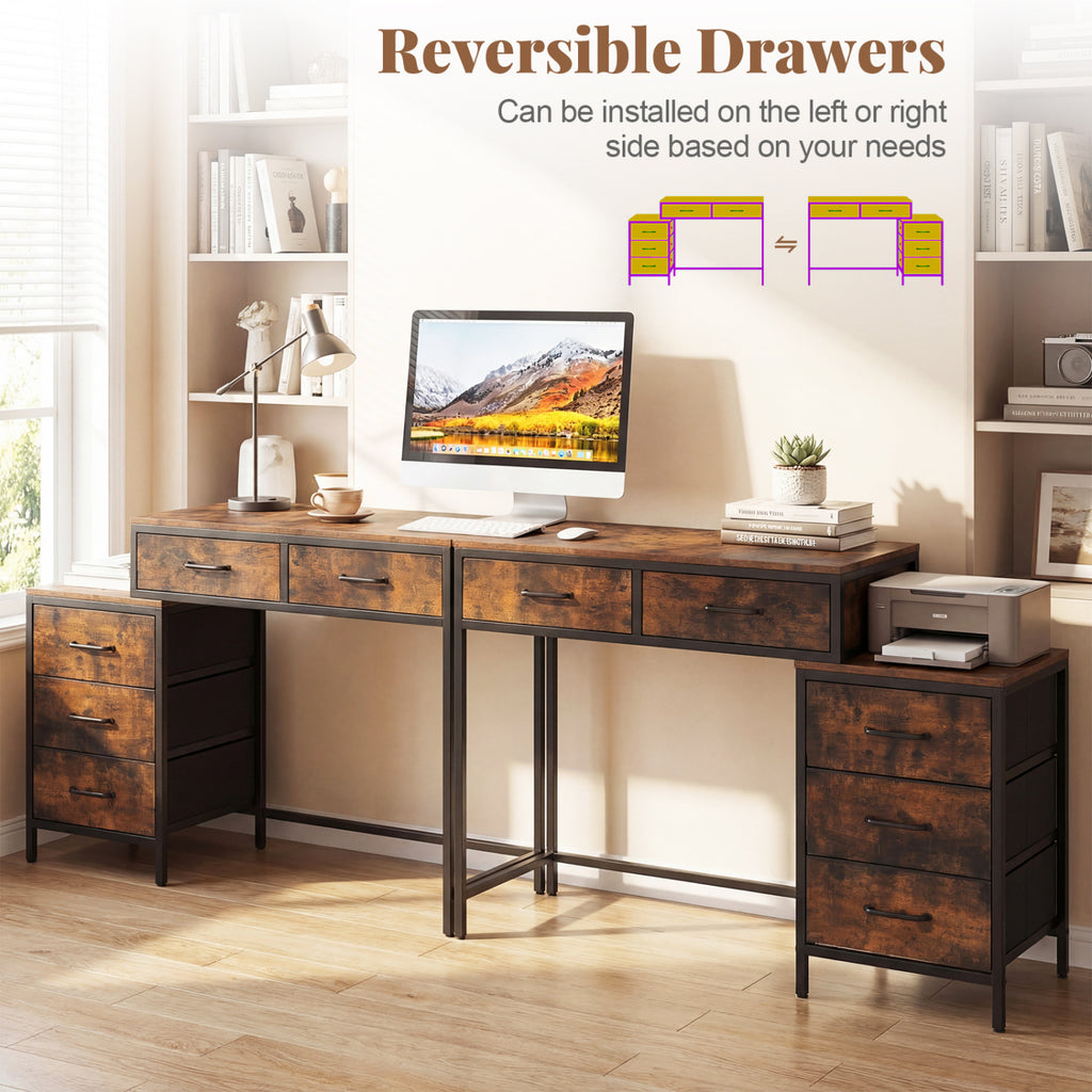 Computer Desk with 5 Drawers and Printer Stand - Rustic Brown