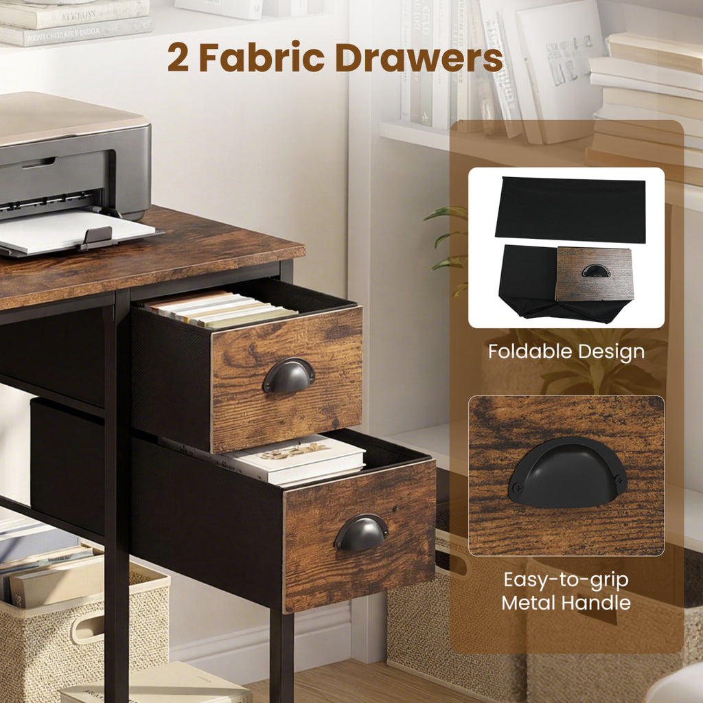Computer Desk with Charging Station & 2 Drawers, Rustic Brown
