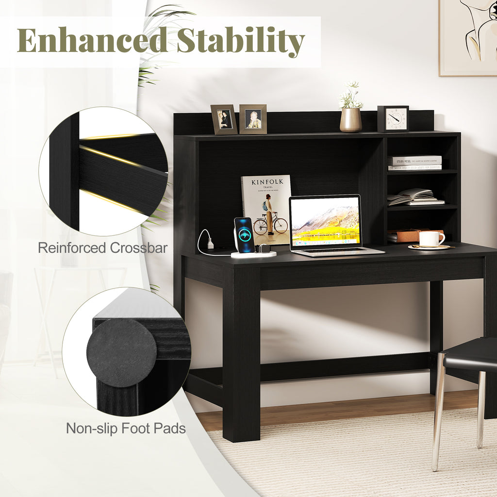 Modern Computer Desk with Hutch and Storage Shelves