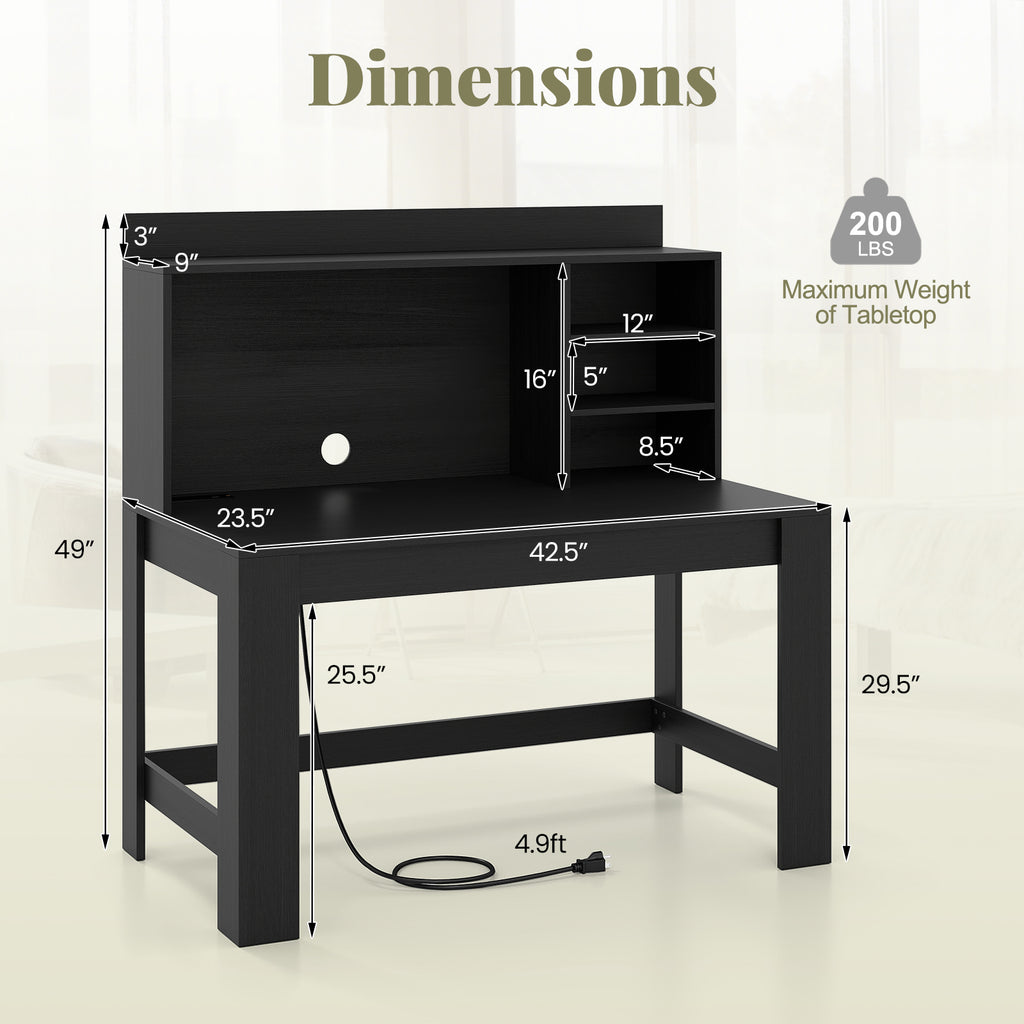 Modern Computer Desk with Hutch and Storage Shelves