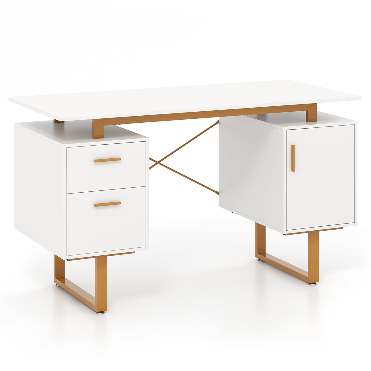 51 Inch Computer Desk with Floating Desktop and Dual Drawers