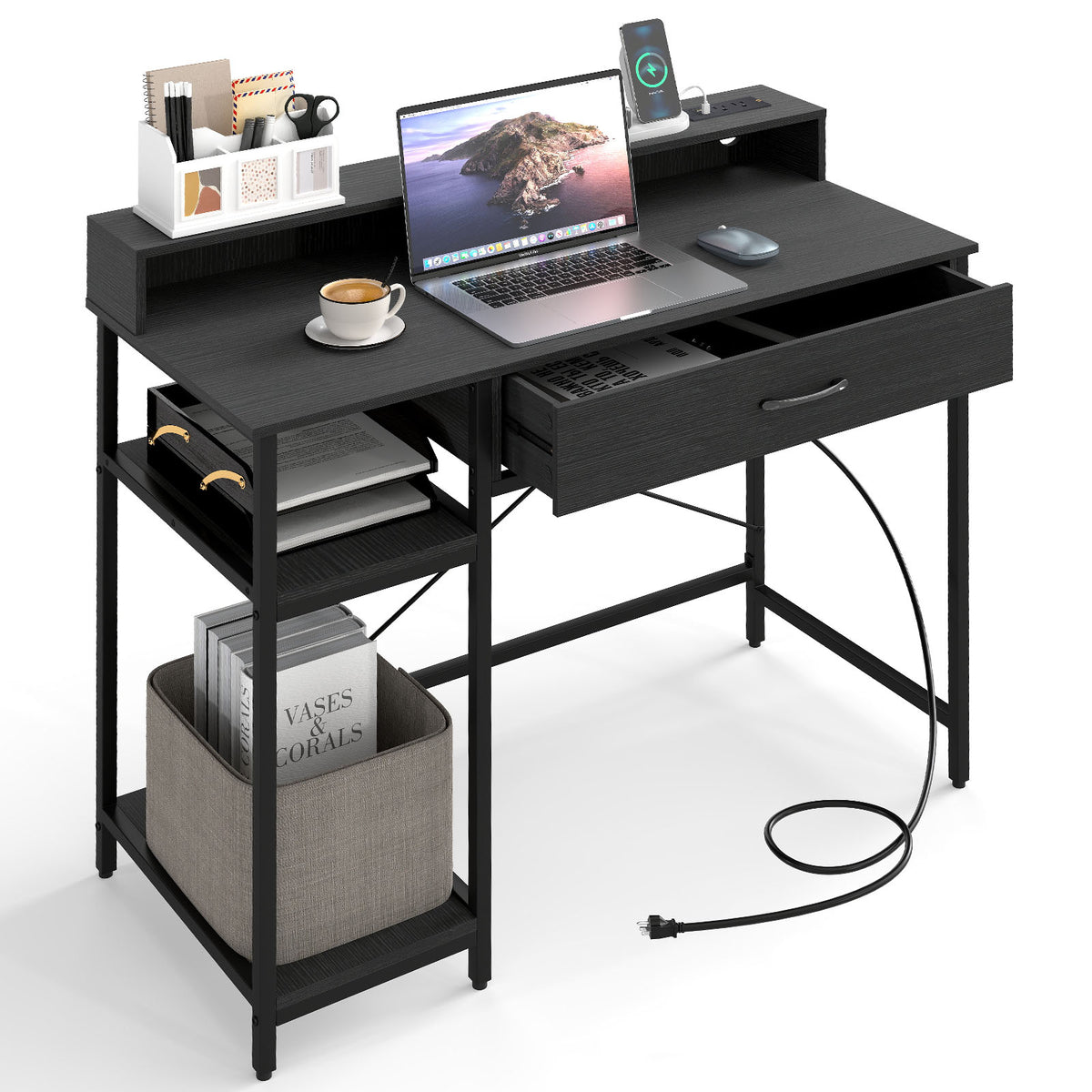 Computer Desk with Power Outlets 42in - Rustic Brown
