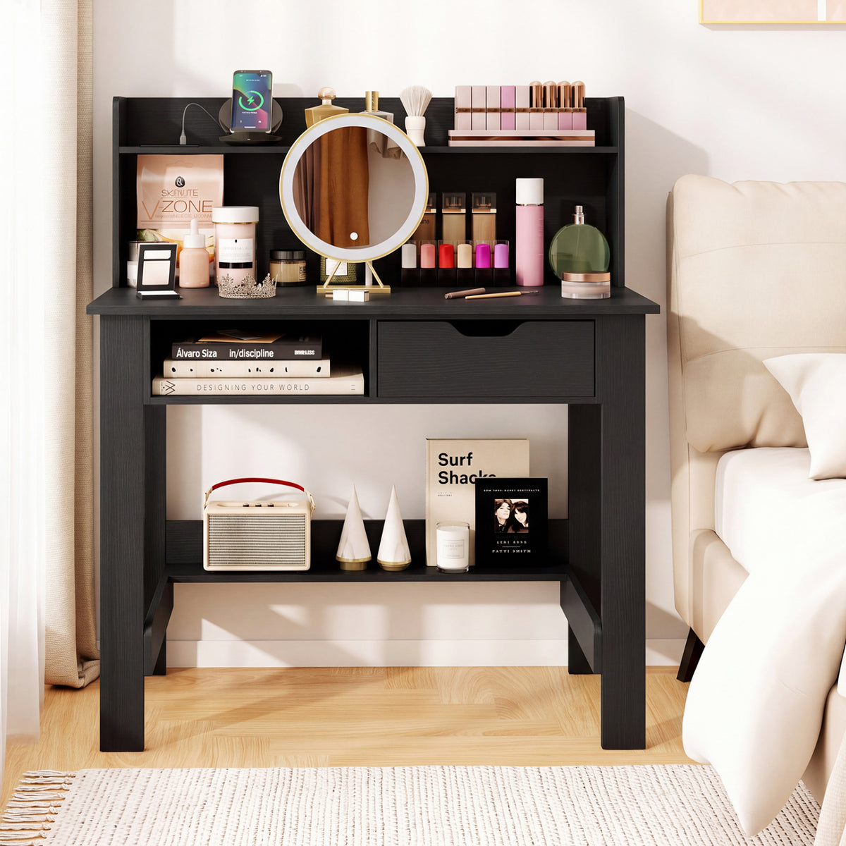 Computer Desk with Power Outlets USB & Type-C - Black