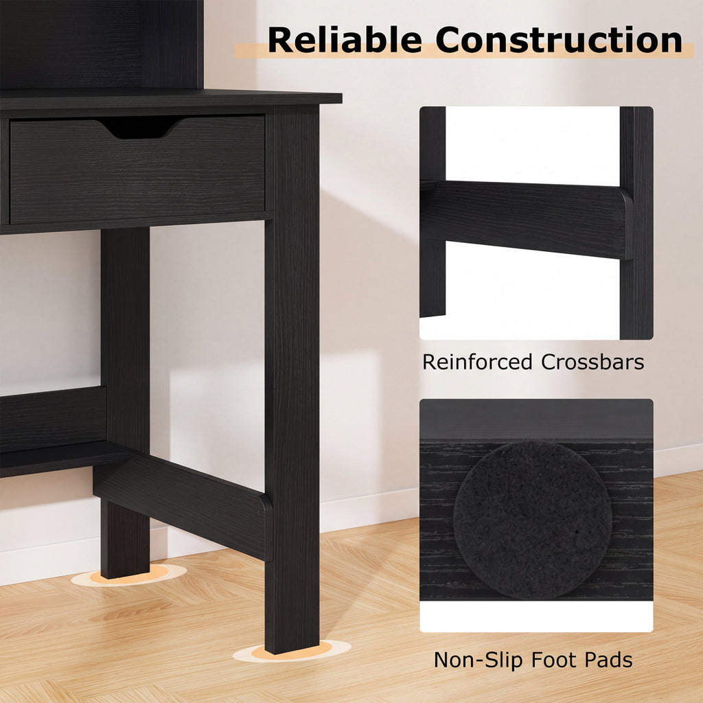 Computer Desk with Power Outlets USB & Type-C - Black