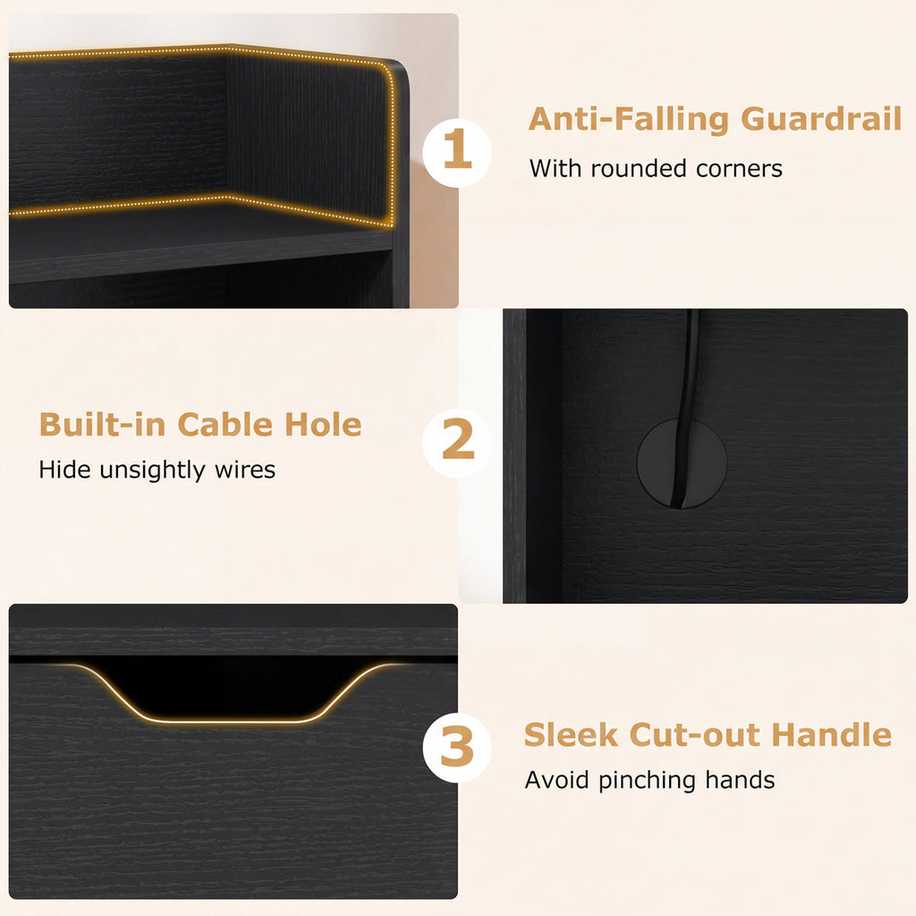 Computer Desk with Power Outlets USB & Type-C - Black