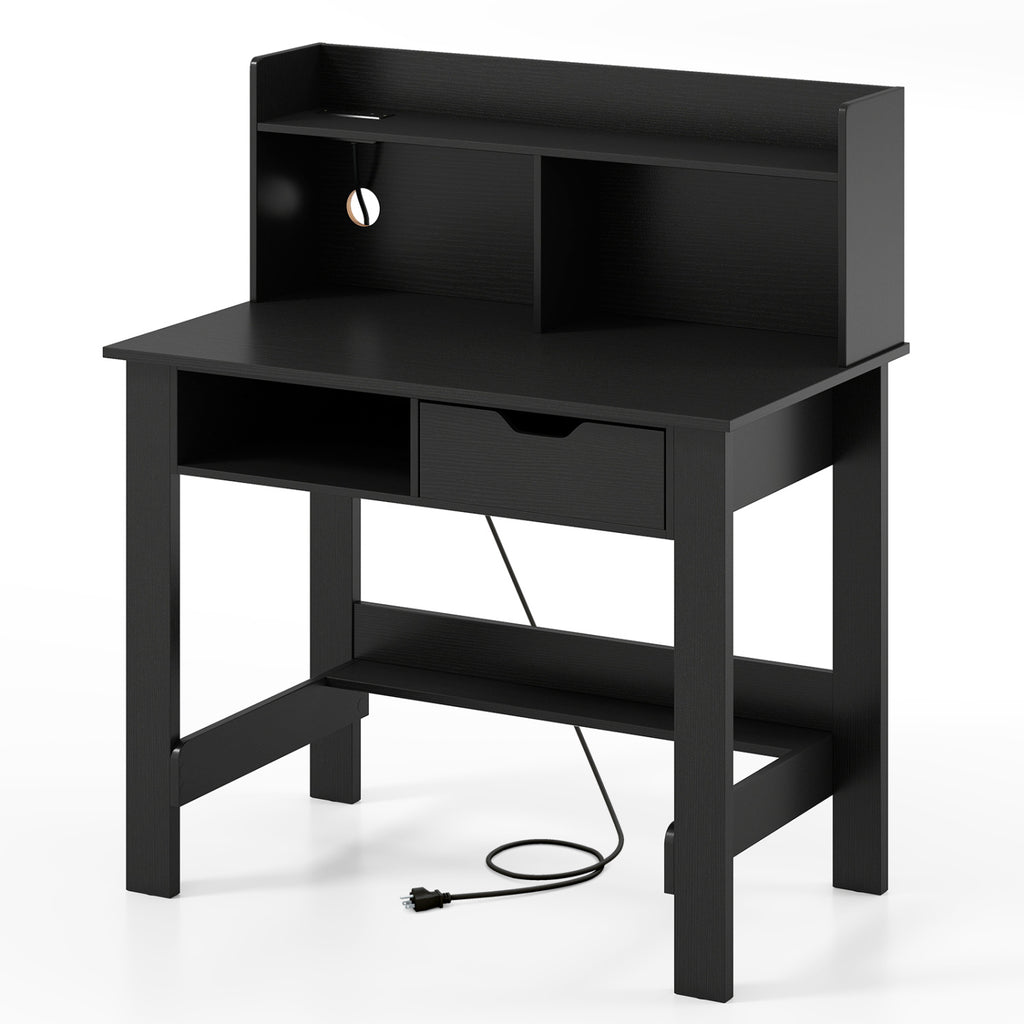 Computer Desk with Power Outlets USB & Type-C - Black