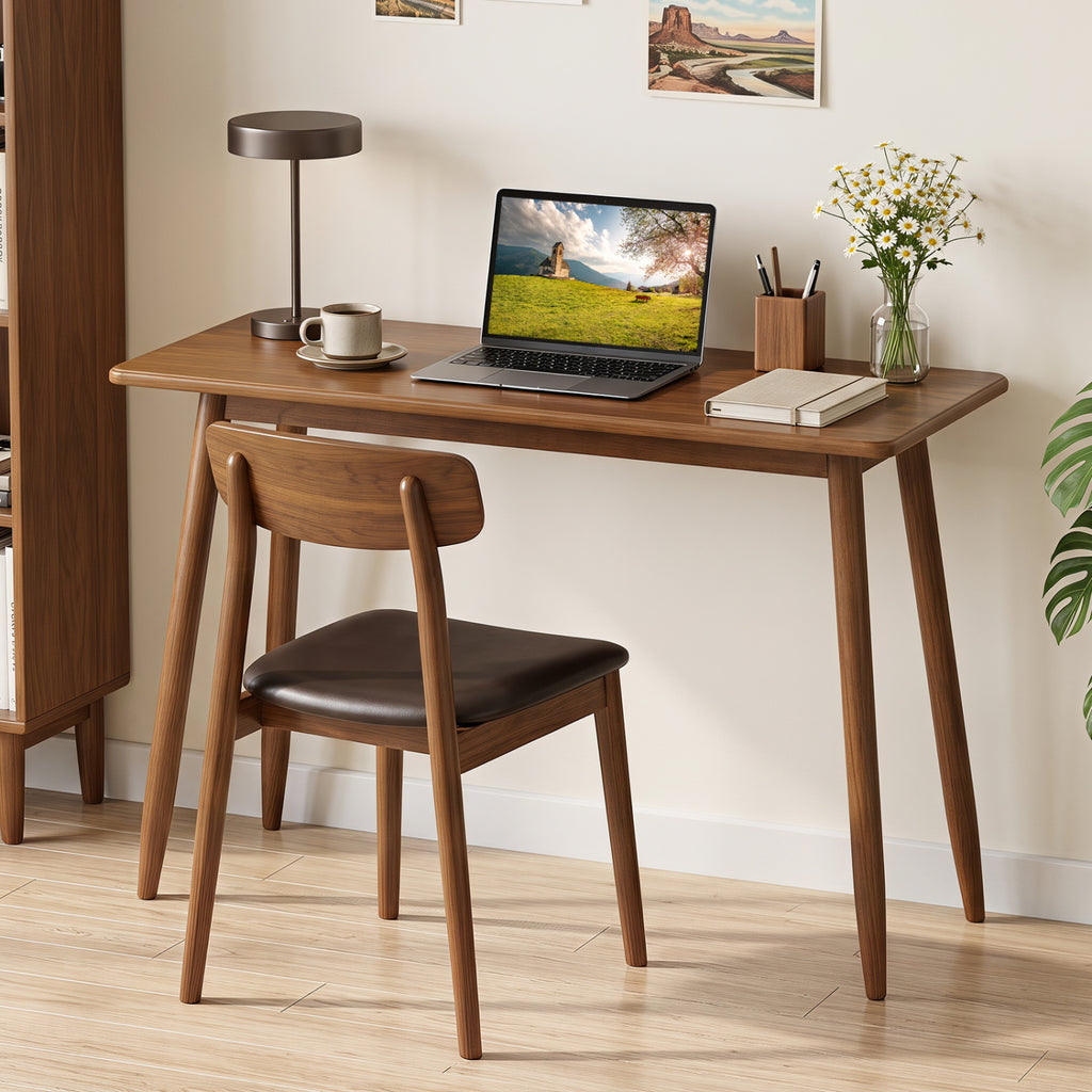 Computer Desk with Rubber Wood Legs Wooden Writing Spacious Tabletop