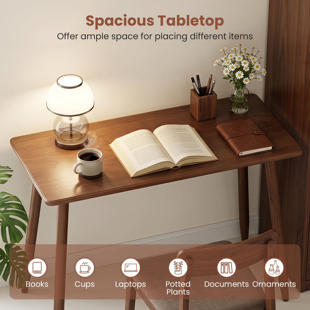 Computer Desk with Rubber Wood Legs Wooden Writing Spacious Tabletop