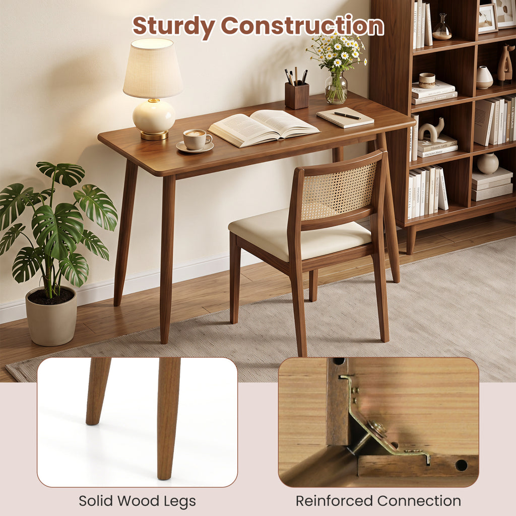 Computer Desk with Rubber Wood Legs Wooden Writing Spacious Tabletop