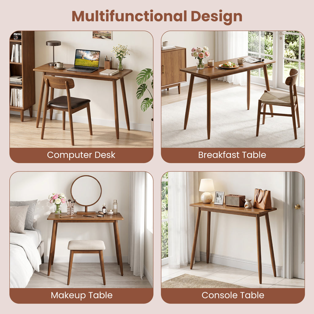 Computer Desk with Rubber Wood Legs Wooden Writing Spacious Tabletop