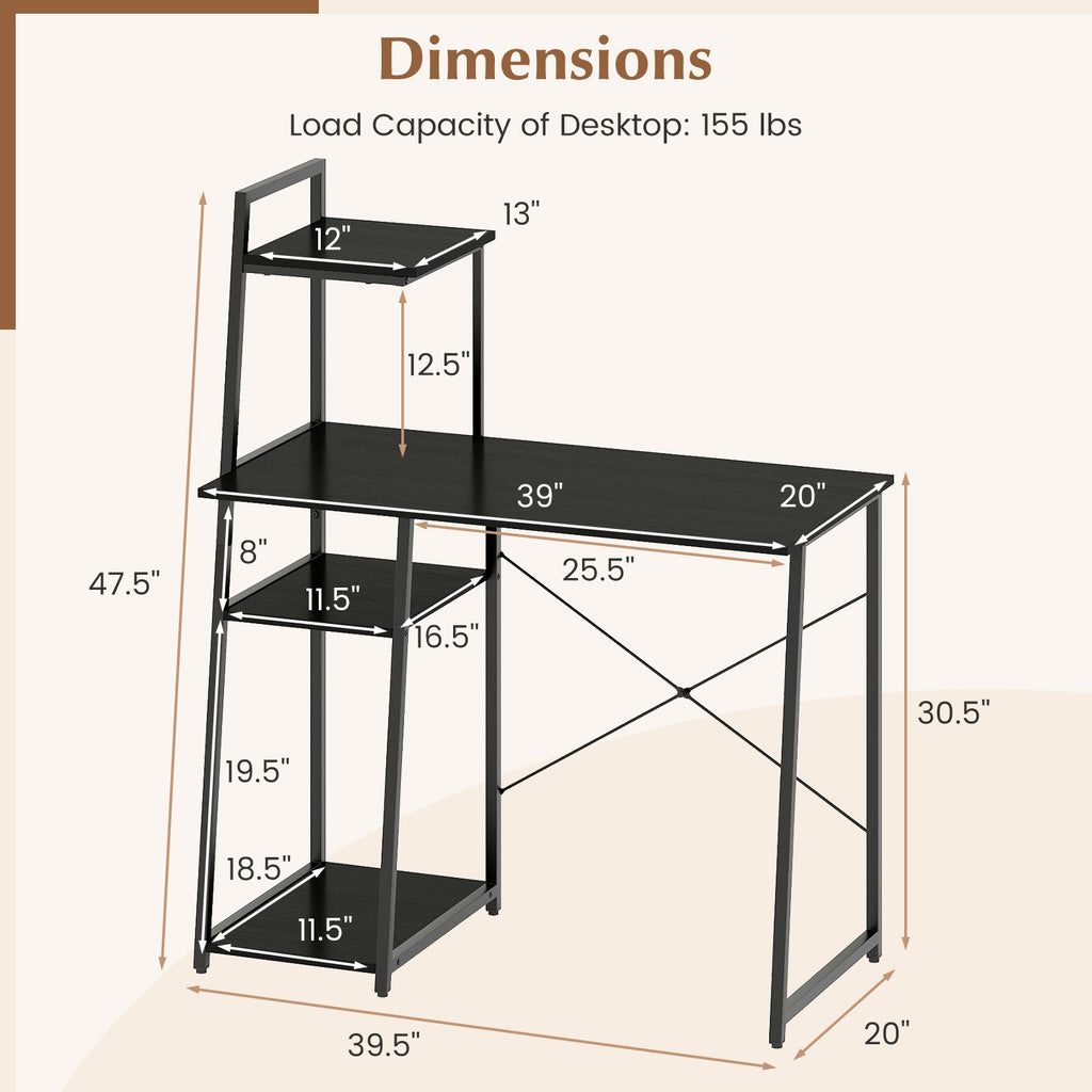 Computer Desk with Shelves and 3-Tier Storage Bookshelf