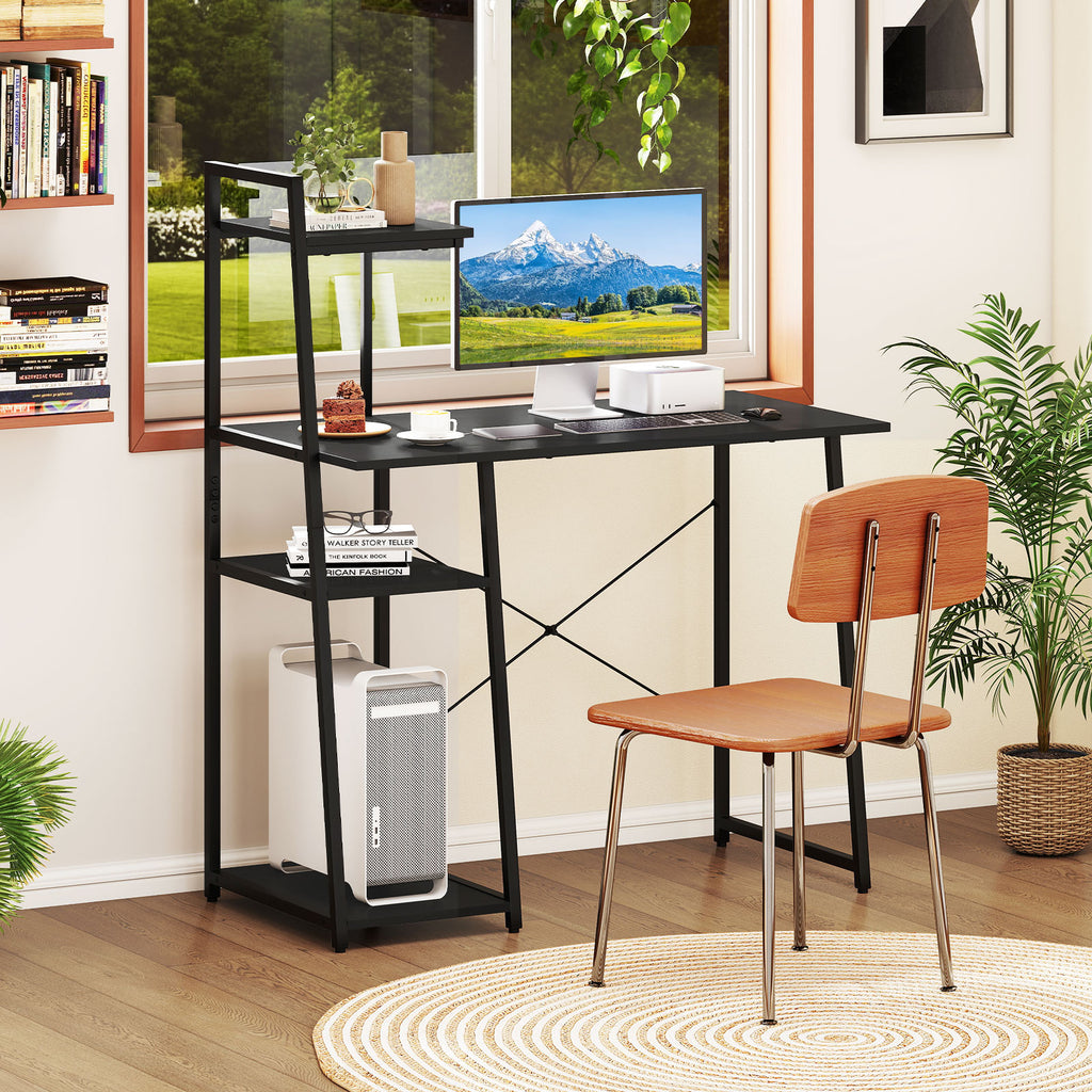 Computer Desk with 3-Tier Storage Shelves, Black