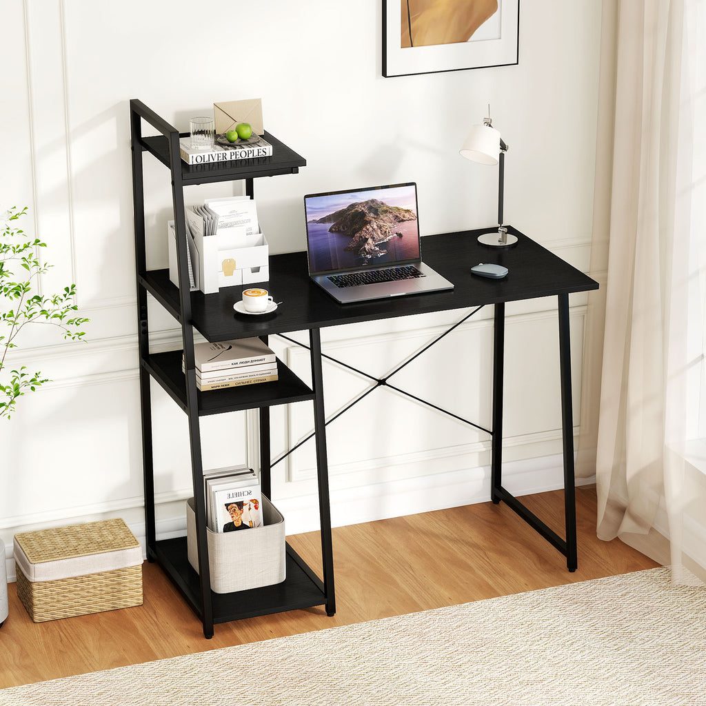 Computer Desk with 3-Tier Storage Shelves, Black