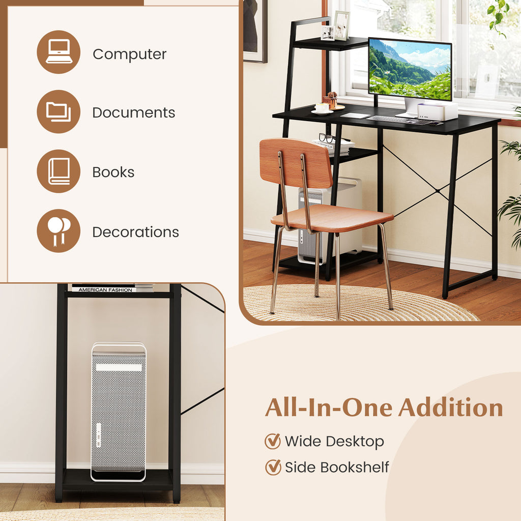 Computer Desk with 3-Tier Storage Shelves, Black