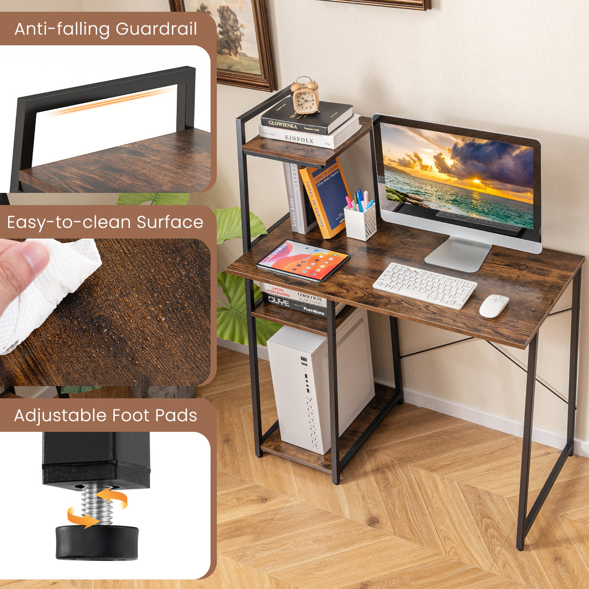 Computer Desk with Shelves and 3-Tier Storage Bookshelf
