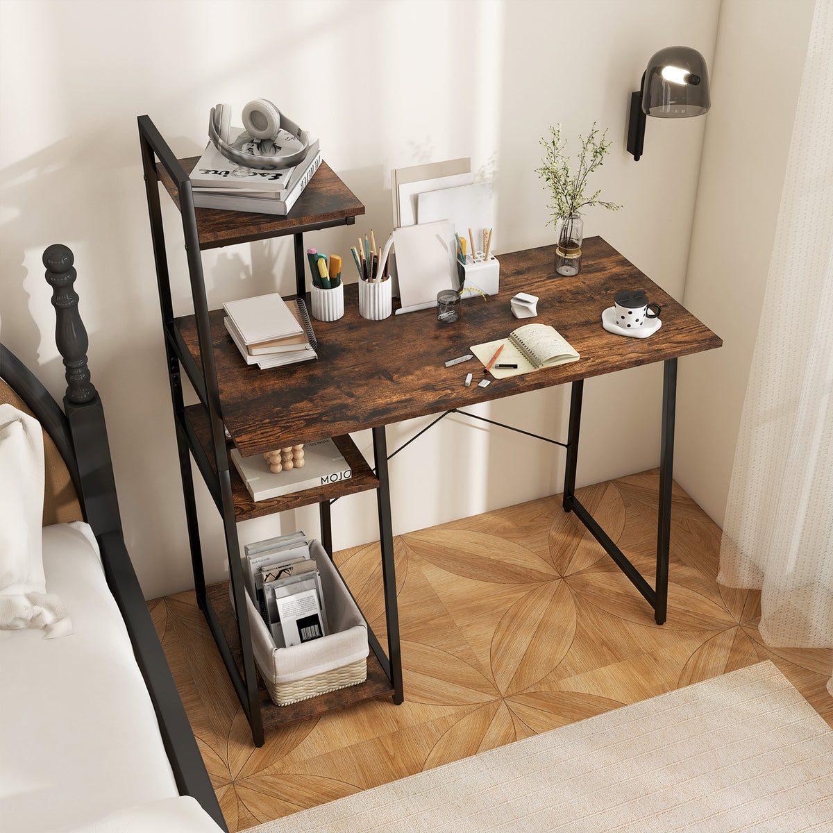 Computer Desk with Shelves and 3-Tier Storage Bookshelf