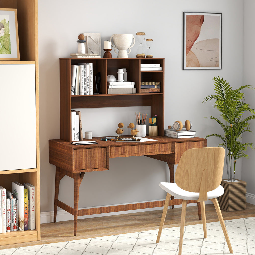 Desktop Bookcase with 4 Cubbies & Open Compartment – Walnut