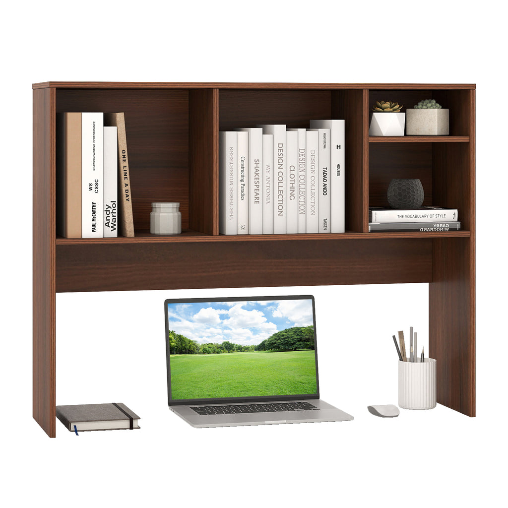 Desktop Bookcase with 4 Cubbies & Open Compartment – Walnut