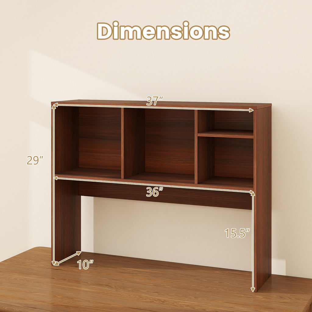 Desktop Bookcase with 4 Cubbies & Open Compartment – Walnut